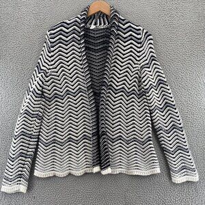 Chicos Sweater Womens 2 US Large Black White Silver Chunky Knit Open Cardigan*